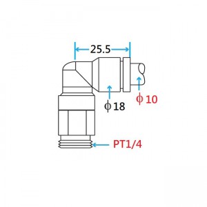 PT1/4 Male Extended Elbow Connector for 10mm tube