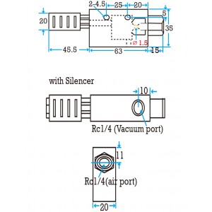 Square type 1.5mm nozzle Vacuum Generator