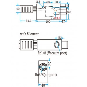 Square type 2.5mm nozzle Vacuum Generator
