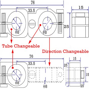 90 degree Swivel & Tube Changeable Cross Clamp for 8mm tubes
