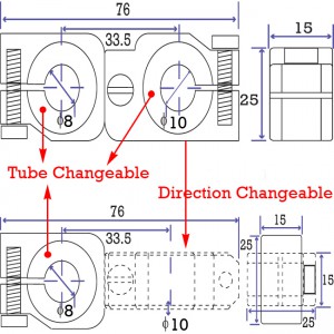 90 degree Swivel & Tube Changeable Cross Clamp for 10 & 8mm tubes