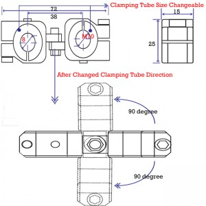 clamping 8mm&M10 Vertical Swivel & Tube Changeable Cross Clamp