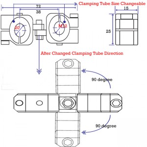 clamping 20mm&M12 Vertical Swivel & Tube Changeable Cross Clamp