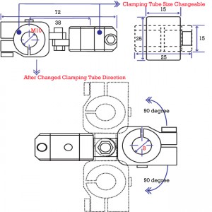 clamping 8mm&M10 X-Cross Swivel & Tube Changeable Cross Clamp