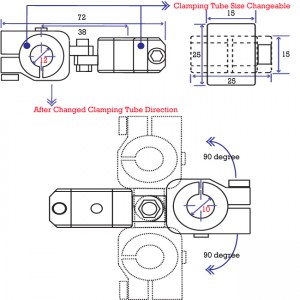 clamping 12&10mm X-Cross Swivel & Tube Changeable Cross Clamp